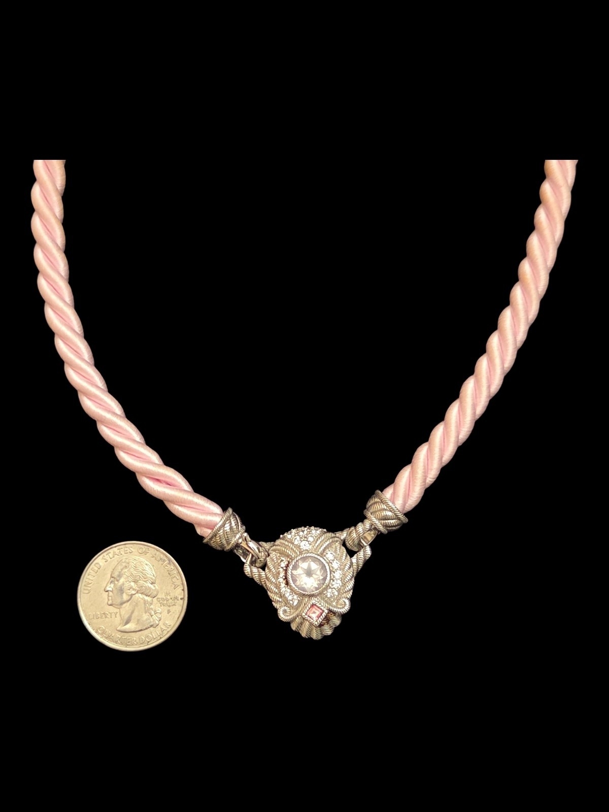 Judith Ripka Sterling Silver Pink Silk Cord Pendant Necklace 925